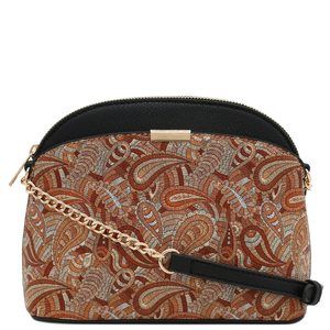 Paisley Print Small Dome Crossbody With Chain Strap Black/Brown :3